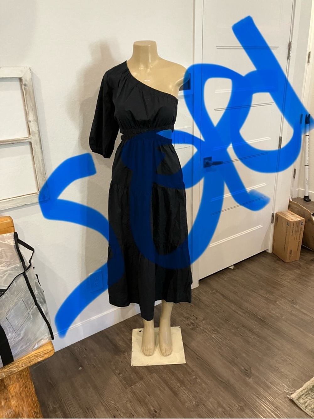 NWT Women’s One-Shoulder Black Cutout Tiered Maxi Dress